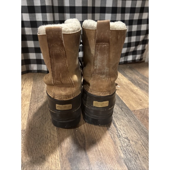 Eddie Bauer Boots Mens 7 Leather Work Tan Brown Fuzz Lined Duck Boots - Picture 5 of 12